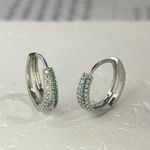 925 Silver Plated Double Rows CZ Cubic Zirconia Hoop Earrings for Men Women,Hip Hop Unisex Earrings Photo 1