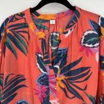 Old Navy Women Relaxed Tie-Cuff Linen-Blend Floral Tropical Top Blouse XL Coral Photo 9