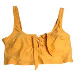 Aerie Bikini Top Scoop Neck Shelf Bra Lace Up Removable Cups Yellow S Photo 0