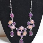 Source Unknown Glittering Statement Purple Beige Sparkle Cut Stone Silver Tone Bib Necklace Photo 0