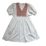 Madewell  Embroidered Poplin Mini Dress Puff Sleeve V neck‎ Size XS NWOT Photo 6