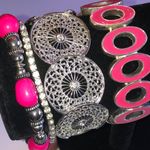 Lot of 4 Silver Tone Pink Enamel Boho Beaded Stretchy Bracelets Photo 1