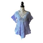 ZARA  Blue Crochet Embroidered Flutter Sleeve Blouse XS | Sheer Boho Peasant Photo 1
