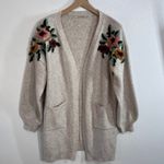 Boundless North Beige Floral Embroidered Knit Cardigan Sweater Women's Large Tan Photo 1
