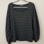 Anthropologie Eva Franco by Metallic Striped Long Sleeves Square Neck Top XL Photo 0