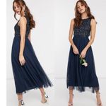 ASOS Maya Bridesmaid sleeveless midaxi tulle dress in Navy Blue size 12 Photo 1