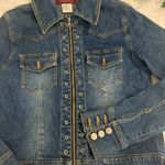 Denim Jean Jacket Eyelet Detail Ladies Sz XL Buttons Moto Blue Photo 2