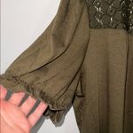 Amazon Green short puff sleeve blouse lace yoke xl stretch olive eyehole back NEW Photo 3