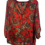 Bobeau  Red Floral Print Blouse‎ Women M Boho Peasant Top Long Sleeve Lightweight Photo 0