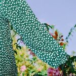 Green button up blouse with cute tiny flower design! Size L Photo 4