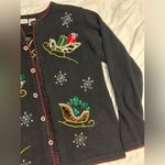 Victoria Jones Vintage  Holiday Christmas Santa Claus Sled Sweater Cardigan - S Photo 5