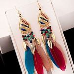 Long Bohemian Feather Chain Earrings Gold Photo 0