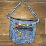 Vintage Denim Shoulder Bag with Floral Embroidery Blue Photo 3