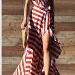 Bamboo  Apparel striped adjustable waist wrap ruffle maxi dress size Med NWOT Photo 1