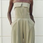 ZARA NWT pale olive green zipper front foldover strapless bandeau tube jumpsuit Photo 13