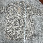 A New Day Mixed Material V-Neck Long Sleeve Blouse Top in Tan Grey Leopard Small Photo 8