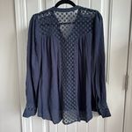 Free People  Navy Blouse with Lace Accents Photo 3