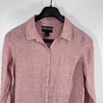 Tahari  Essentials Pink 100% Linen Button Front Roll-Tab Blouse Top Womens‎ Large Photo 6