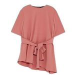 ZARA Belted Short Sleeve Asymmetrical Top Russet-red Size Small Photo 0