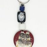 Handmade Painted Cat Bead Keychain Hand Crafted Artisan Red Photo 0