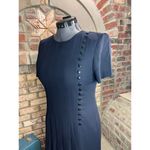 Dress 1980s Navy pleated bodice swing skirt shoulder pads Blue Size 6 Photo 2