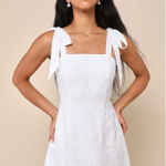 Lulus NWT  Lovable Aesthetic White Embroidered Tie-Strap Mini Dress Engagement L Photo 0
