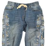 Driftwood  River Bloom Joggers Womens M Blue Embroidered Soft Denim Floral Pants Photo 0
