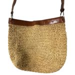 Fossil Raffia Straw Woven Brown Leather Floral Details Crossbody Purse Handbag Photo 4