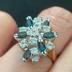 Fine Quality Cocktail Blue/Clear Cluster Ring Size 6 Photo 2