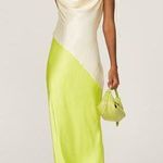 SAN SLOANE White Lime Green Satin Slip Style Cowl Neck Dress Size Small Photo 0