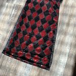 Black & Red festive holiday diamond sequins mini dress with faux fur trim small Photo 3