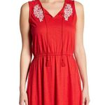 Joe Fresh Dress XL Bright Red White Embroidery Keyhole Tassel Tie Closure New Photo 2