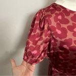 Dress Forum  Dress Mini Floral Satin Silky Ruffle Puffed Sleeves Lined Pink Red Photo 1