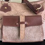 Nardelli Italian Made Tan Leather with Calf hair Large Shoulder Bag Brown Photo 6
