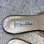 Oscar de la Renta Calista Mesh Beaded Floral Mule Slides Sandal Silver Gold 37.5 Photo 5