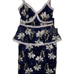 Lulus Dress Karina Embroidered Black Blue Floral Peplum Elegant Crochet Lace Photo 1