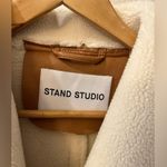 Stand Studio Dolores Tan Belted Shearling Shawl Collar Faux Leather Coat Size 8 Photo 10