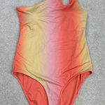Aerie One-Piece Full Coverage One Shoulder Ombre Orange Yellow Swimsuit Size L Photo 0