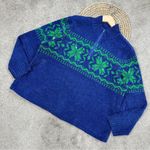 Quacker Factory 1/4 Zip Pullover Sweater Sequins Snowflake Winter Blue Green XL Photo 0
