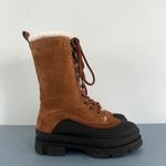 Jimmy Choo Aldea Lace-Up Shearling Lined Suede Camel Brown Mid Calf Boots Photo 4