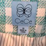 CeCe  Tweed Checkered‎ Fringe Pockets Green White Blazer Jacket Size 10 Photo 5
