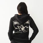 True Religion  World Tour Zip Hoodie Women’s Large Black Buddha Graphic Photo 1
