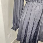 SheIn  Black Shiny High Neck Button Pleated Balloon Ruched Sleeve Dress Zip XL Photo 4