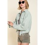 POL  Corduroy Sage Green Button Front Shacket Raw Hem Trucker Jacket Medium #749 Photo 1