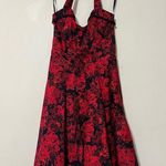 Hot Topic  MED red & black floral swing halter dress scalloped bust trim pin up Photo 15