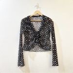 Free People Marne Star Print Sheer Mesh Tie Front Coquette Blouse Top Size S Photo 1