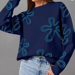 Dokotoo Floral Knit Sweater Boho Crew Neck GrandmaCore Long Sleeve Navy XL NWT Blue Photo 0