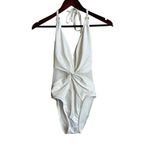 La Blanca Women's White One Piece Swimsuit Size 10 Twist Front Mesh Waist Halter Photo 2