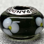 Pandora Retired Black Flowers Murano Glass Sterling Silver Charm ALE 925 Photo 0