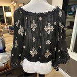 Free People  Love Somebody Black & Tan Embroidered Top w/Lace Trim  (XS) Photo 2